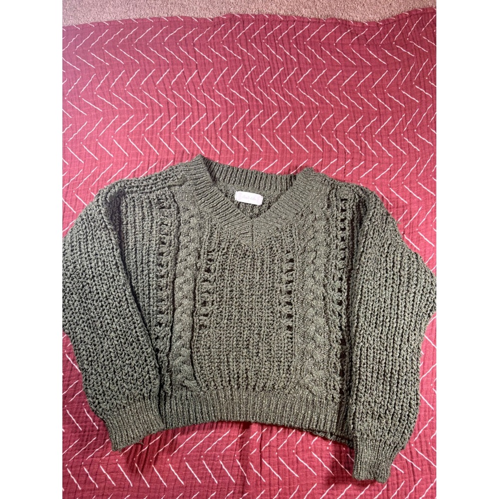 Altar'd State Size S‎ Green Cable Knit V-Neck Sweater Women's